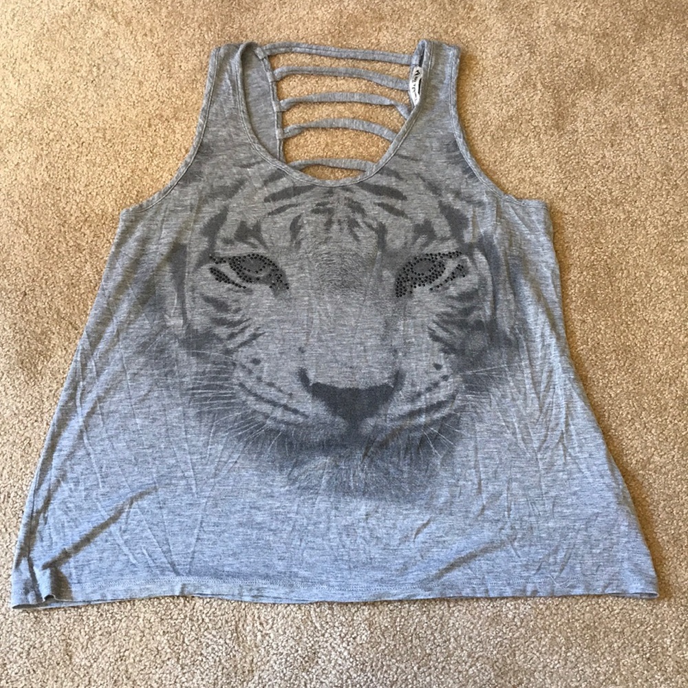 Double Zero large grey tiger face tank top